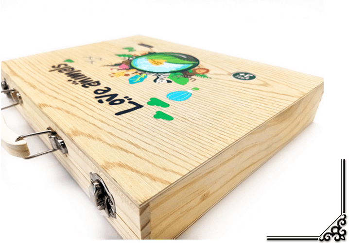 Lockable Colored Pencil Box Bag with floral design on durable wood exterior.
