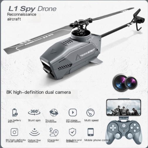 Mini Black Bee Remote Control Helicopter Drone Gift featuring sleek design and 8K dual camera technology.