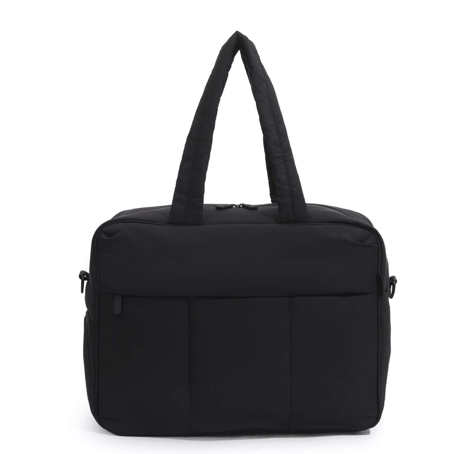 Winter Travel Duffle Bag with Shoes Compartment for Women in sleek black design, featuring durable nylon material.