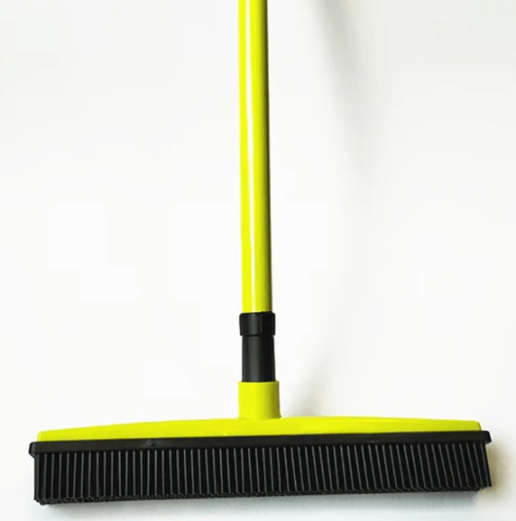 Pet Hair Removal Broom Mop with a yellow handle and black rubber bristles for effective hair cleaning.