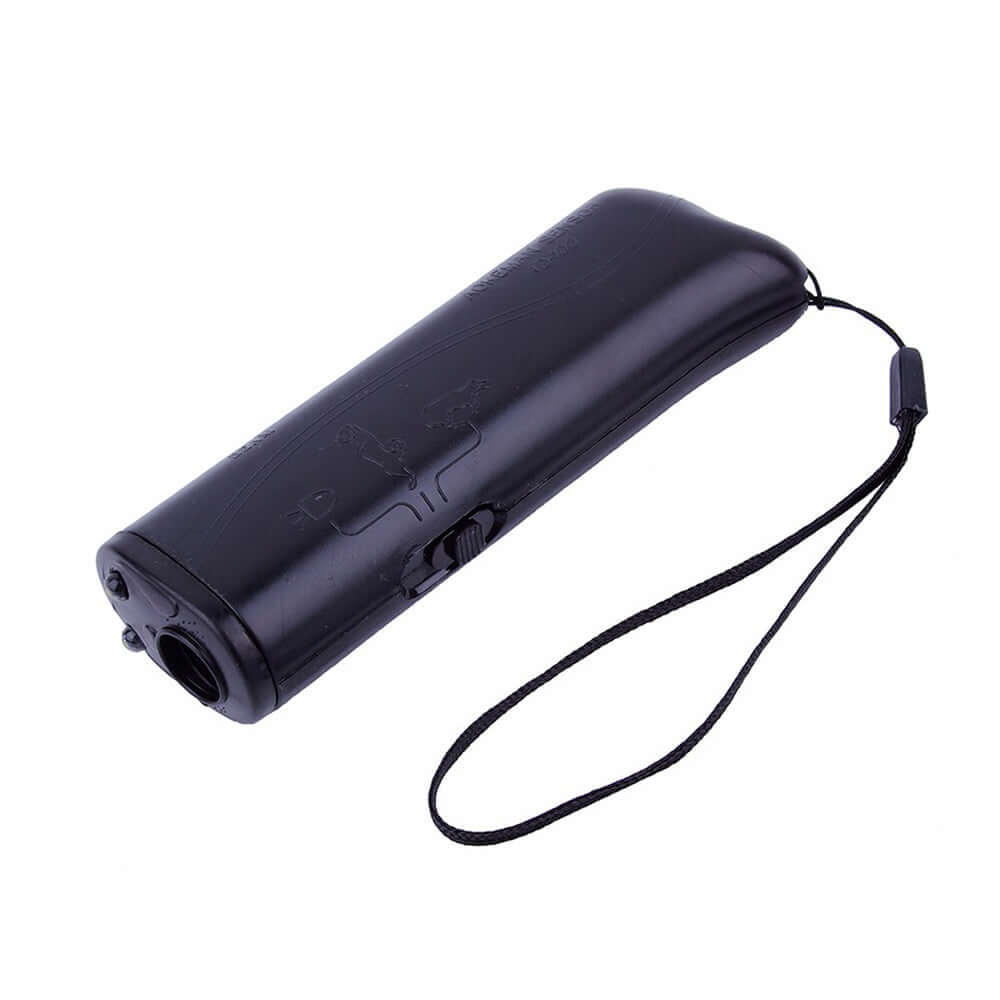 3-in-1 dog repeller and bark control device in sleek black design for effective pet training.