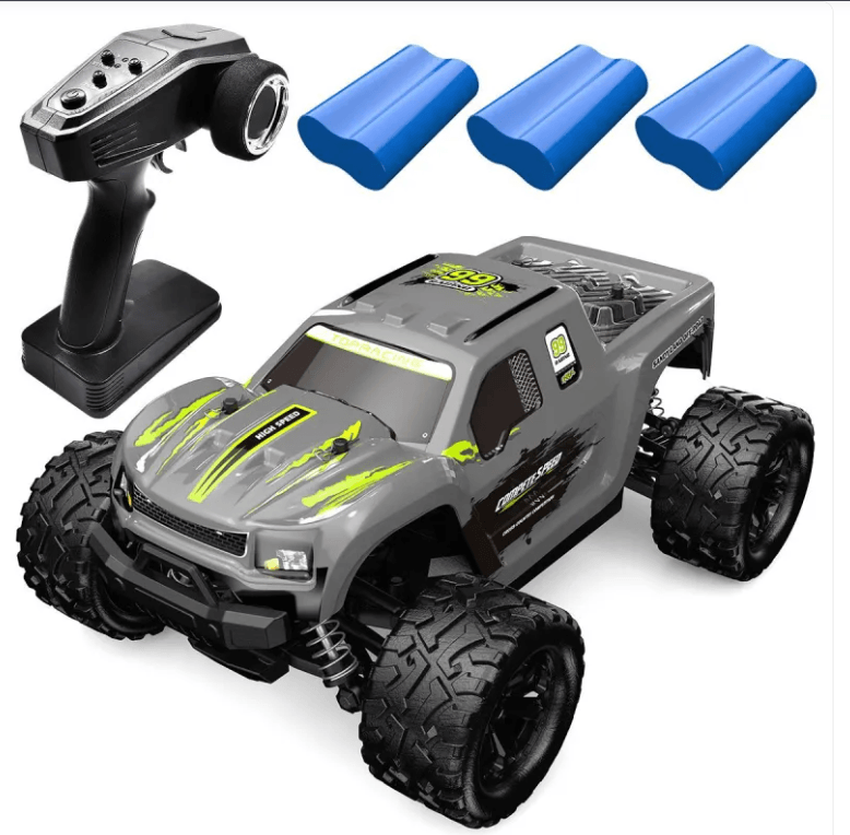 Remote Control Car with steering controller and blue accessories for enhanced performance and control.