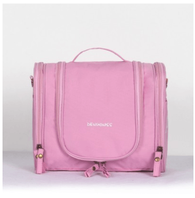 Toiletry Bag, Makeup Bag, Folding Bag in stylish pink color, perfect for organizing bathroom essentials.
