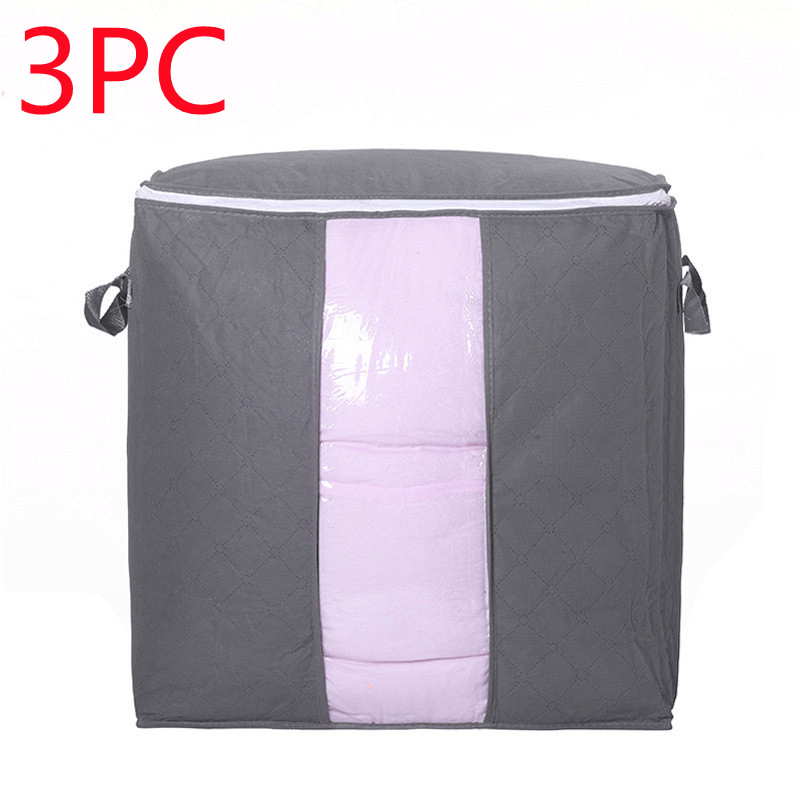 Storage Bag Quilt Storage Bag Moving Packing Bag Clothes Sorting Bag Clothing Duffel Bag in gray with purple insert.