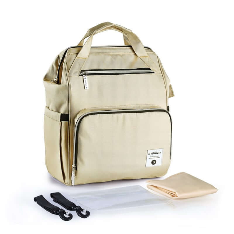 Large Capacity Waterproof Multifunctional Backpack in beige with detachable straps and clean lining.