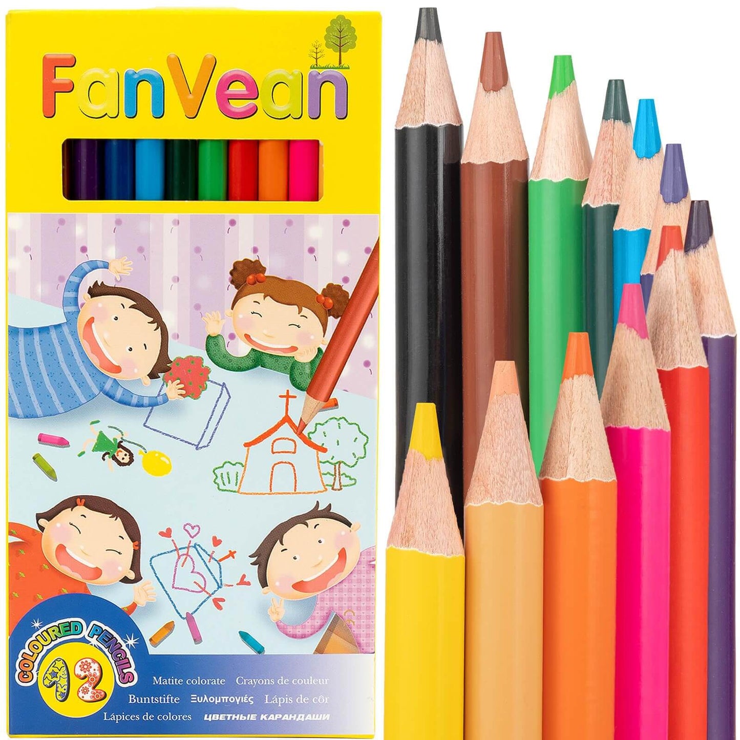 FanVean colored pencils for kids classroom set 12 count pre-sharpened colored pencils for kids vibrant colors
