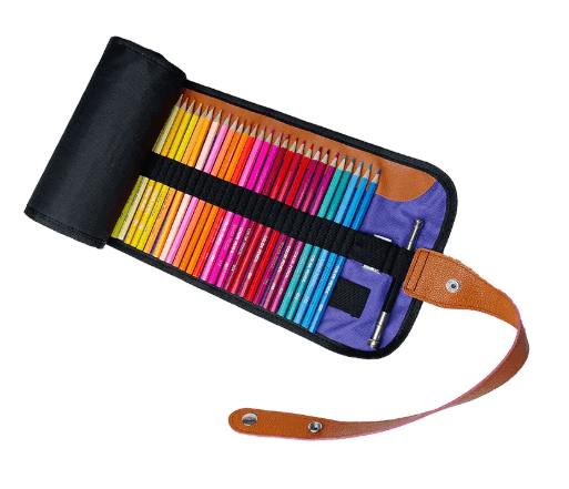 Professional Oil and Water-Soluble Colored Pencils Set in a roll-up case, showcasing vibrant colors for artists.