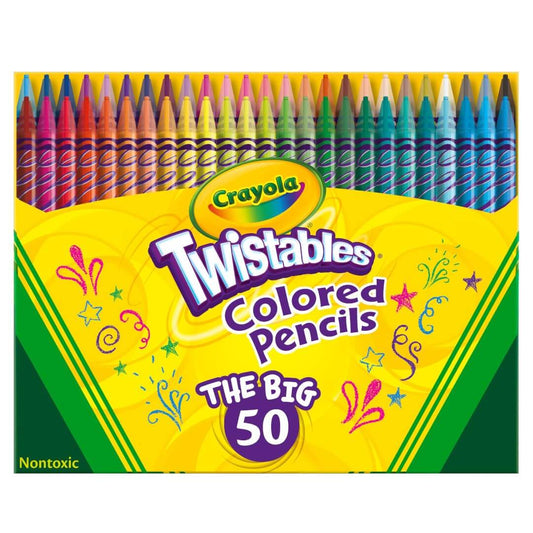 Crayola Twistables Colored Pencil Set (50ct) No Sharpen Colored Pencils For Kids Coloring Book Pencils Stocking Stuffers for Kids Holiday Gift 4+