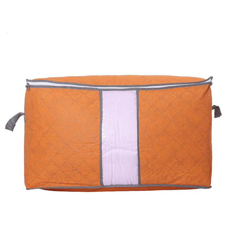 Storage Bag Quilt Storage Bag Moving Packing Bag Clothes Sorting Bag Clothing Duffel Bag in orange color.