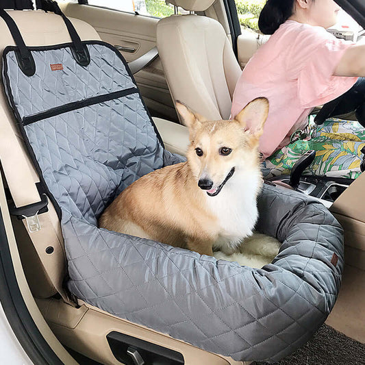 New Multifunctional Pet Car Bed with Thick Cushion for dogs in a car, providing comfort and safety during travel.