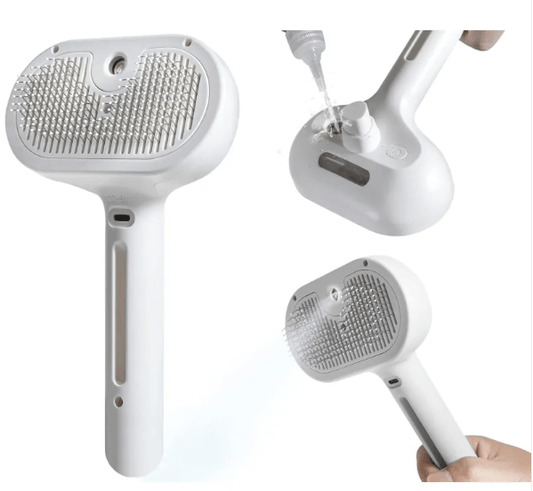Pet Hair Spray Brush designed for easy pet grooming, featuring a built-in spray function for effective fur removal.