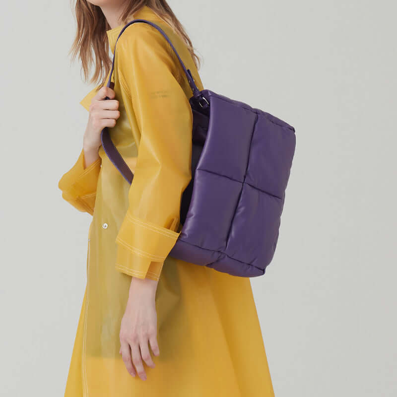 Women's Quilted Square Tote Bag for Autumn/Winter in purple, stylish, and functional for modern women.