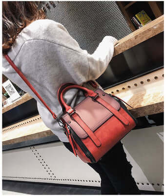 Frosted Handbag shown in use, showcasing a faux suede bucket bag design for a modern and stylish look.