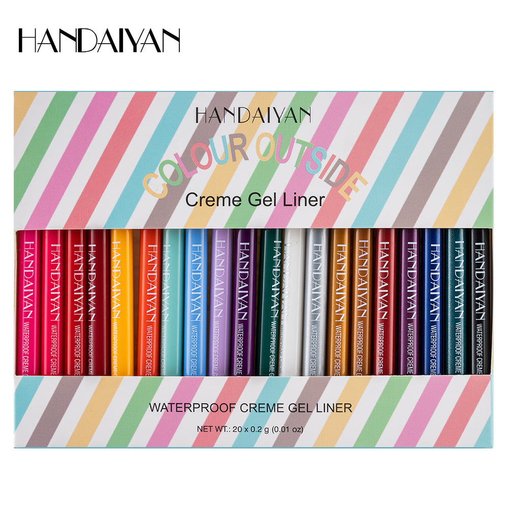 20-Piece Waterproof Colored Eyeliner Set in vibrant colors for creative makeup with smooth application.