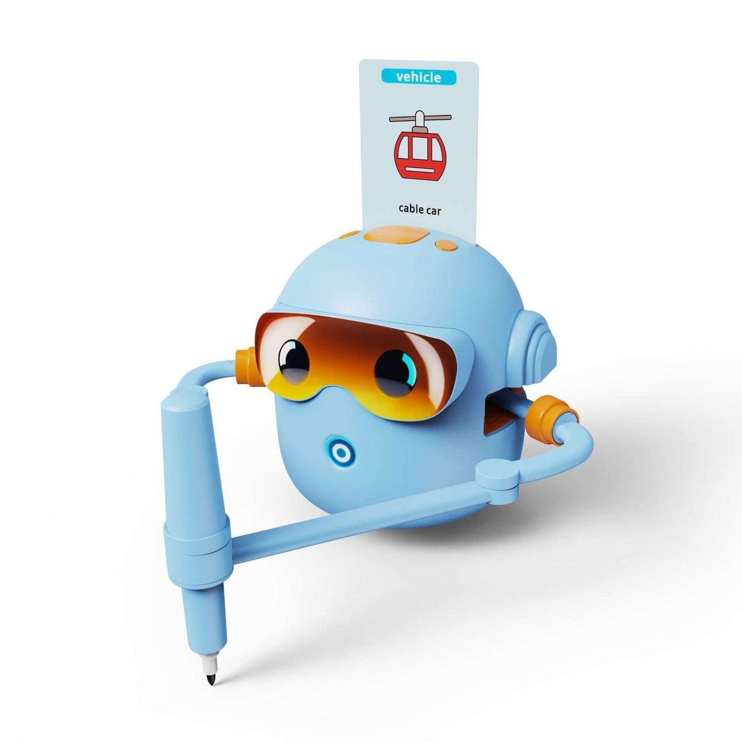 Kids Painting Robot Toy in sky blue with pen for creative learning activities.