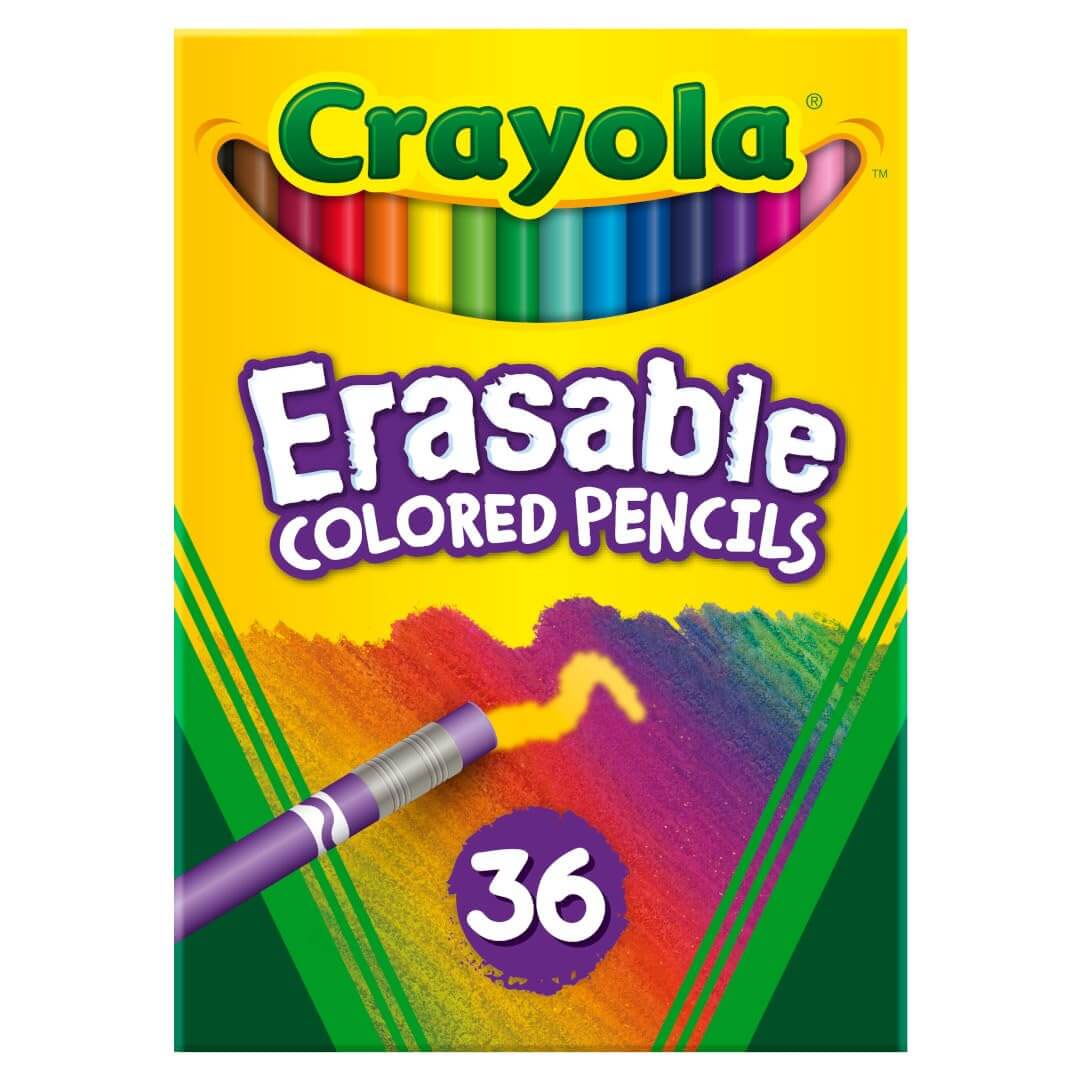 Crayola erasable colored pencils for kids pack of 36 vibrant colors, perfect for arts and crafts and coloring books.