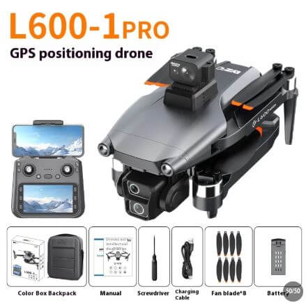 L600PRO Folding Four-axis Drone with GPS positioning, controller, and accessories for enhanced flying experience.