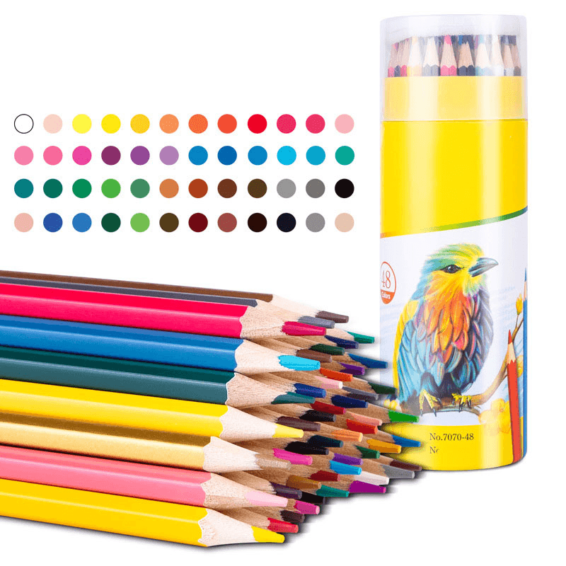 Colored Pencil Set for Kids with vibrant colors displayed in a circular container and a variety of pencils.