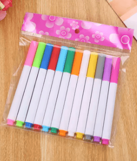 12 color liquid chalk set in a clear pouch, featuring vibrant markers for art and creative projects.