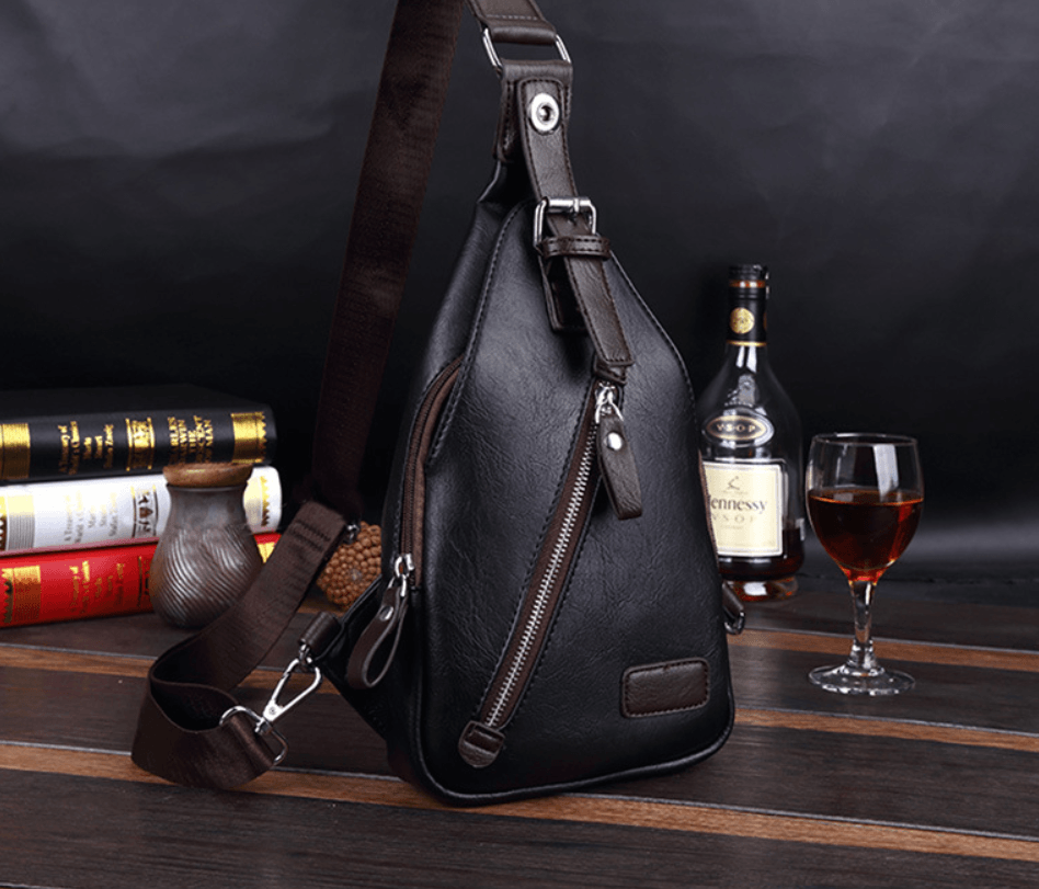 Chest Bag, Waist Bag, Shoulder Bag, Crossbody Bag made of high-quality PU leather with zipper buckle opening.