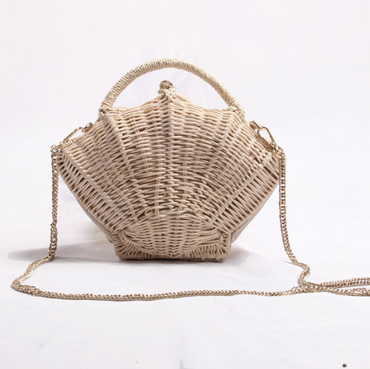 Sac coquillage, Sac chaîne tressée, Sac de plage, Sac de paille