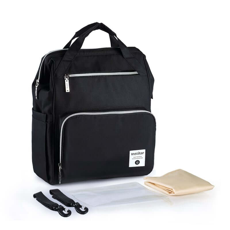 Large capacity waterproof backpack in black with multiple compartments and accessories.