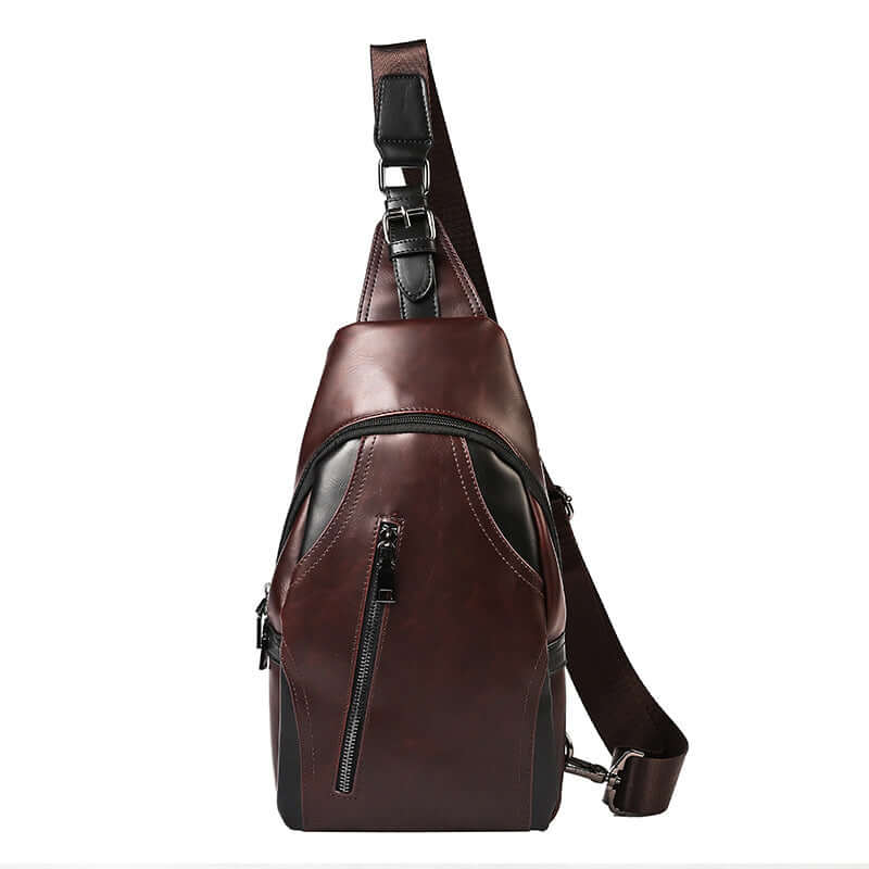 Stylish chest bag crossbody in dark brown with sleek design and adjustable strap, perfect for on-the-go individuals.