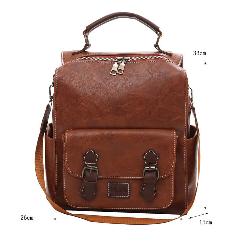 Trendy Vintage Women's PU Leather Backpack in brown color with unique design and stylish features.