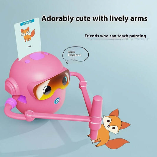 Kids Painting Robot Toy engaging in creative activities with colorful arms and a learning card.