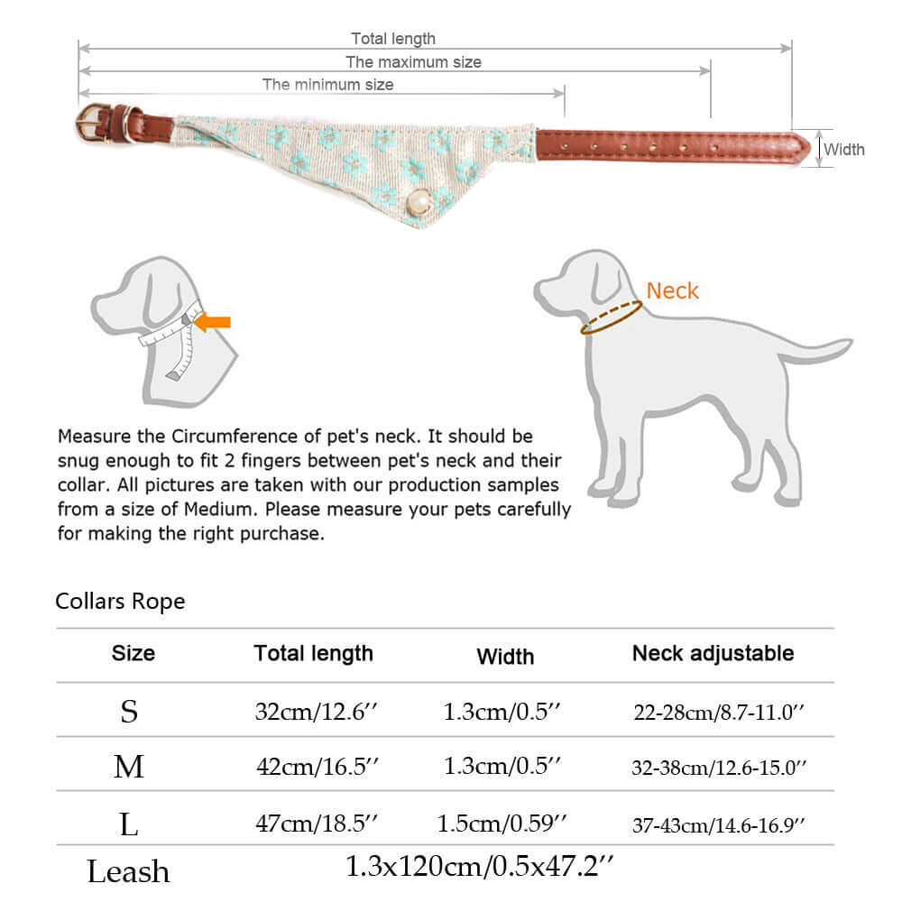 Sizing details for Cute Bowknot Pets Collars, including total length and adjustable neck measurements.