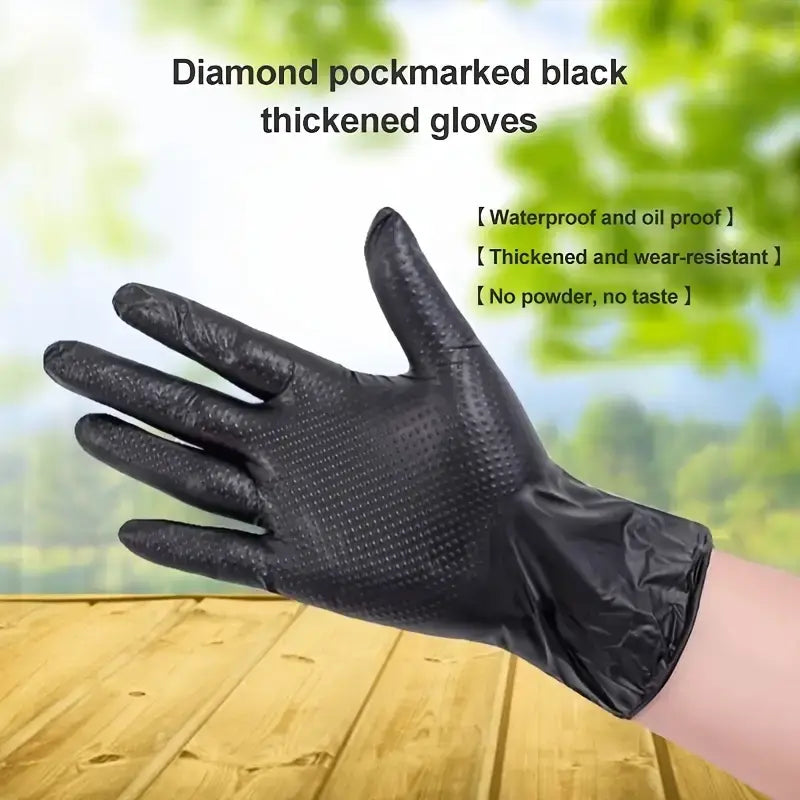 Diamond Pattern Nitrile Gloves - Waterproof and oil proof, thickened for durability and wear-resistance, essential for various tasks.