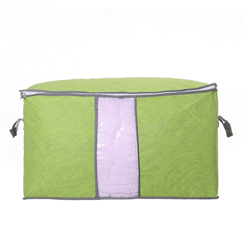 Storage Bag Quilt Storage Bag Moving Packing Bag Clothes Sorting Bag Clothing Duffel Bag in green non-woven fabric.