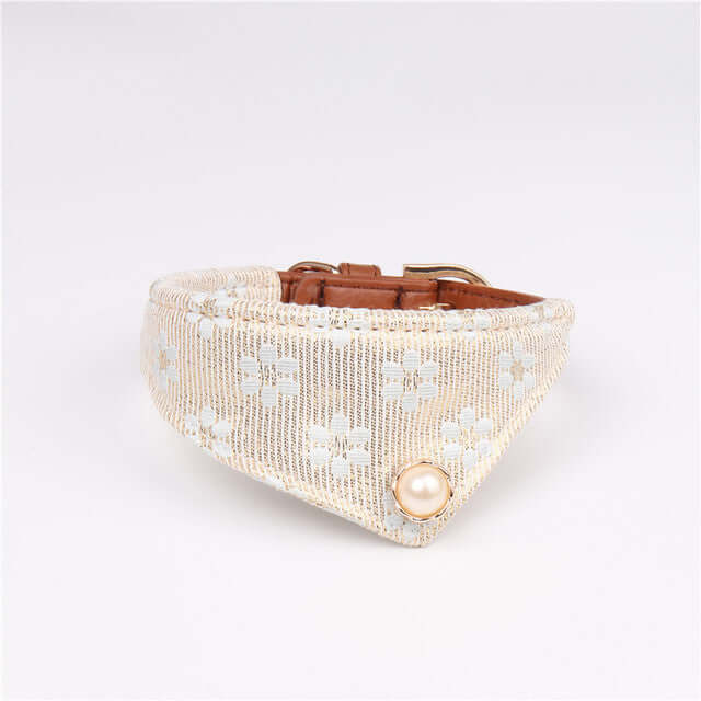 Cute Bowknot Pets Collars featuring a stylish design with floral pattern and pearl embellishment.