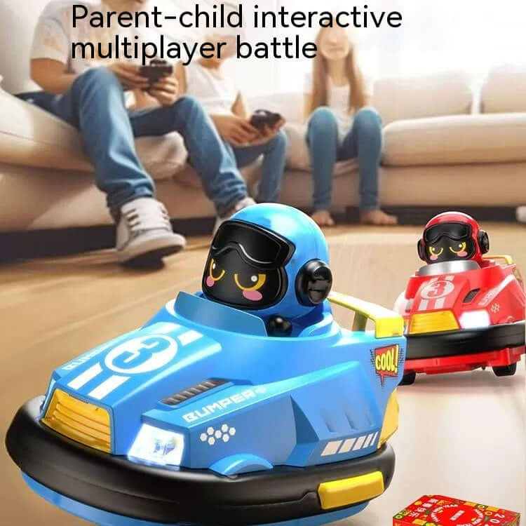 Remote Control Bumper Car Toy Set featuring a blue and red car in a parent-child battle at home.