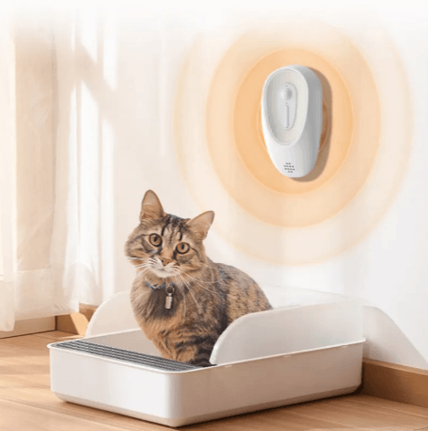 Pet Odor Eliminator for Litter Boxes in a sleek design, efficiently keeping the pet's space fresh.