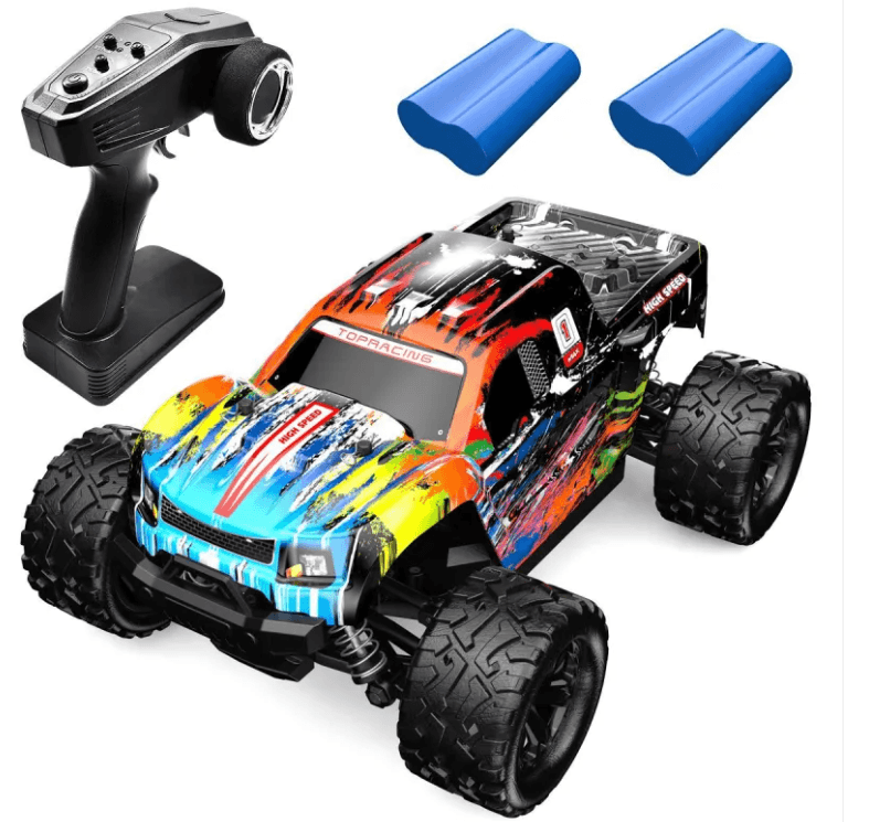 Remote Control Car with a vibrant design, controller, and tools for enhanced performance and durability.