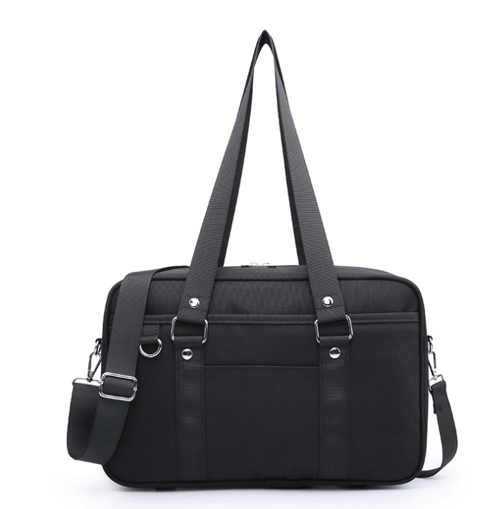 Tote Bag, Shoulder Bag, Uniform Bag, Student Bag in black with adjustable straps and multiple pockets.