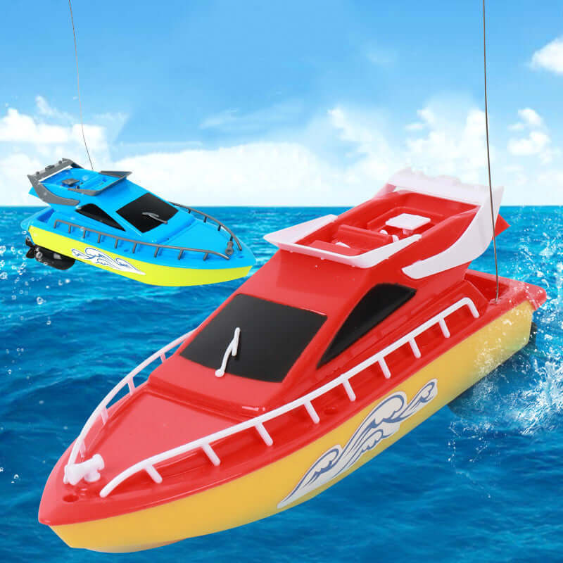 Remote Control Racing Boat for Kids in vibrant colors navigating on water, perfect for summer fun.
