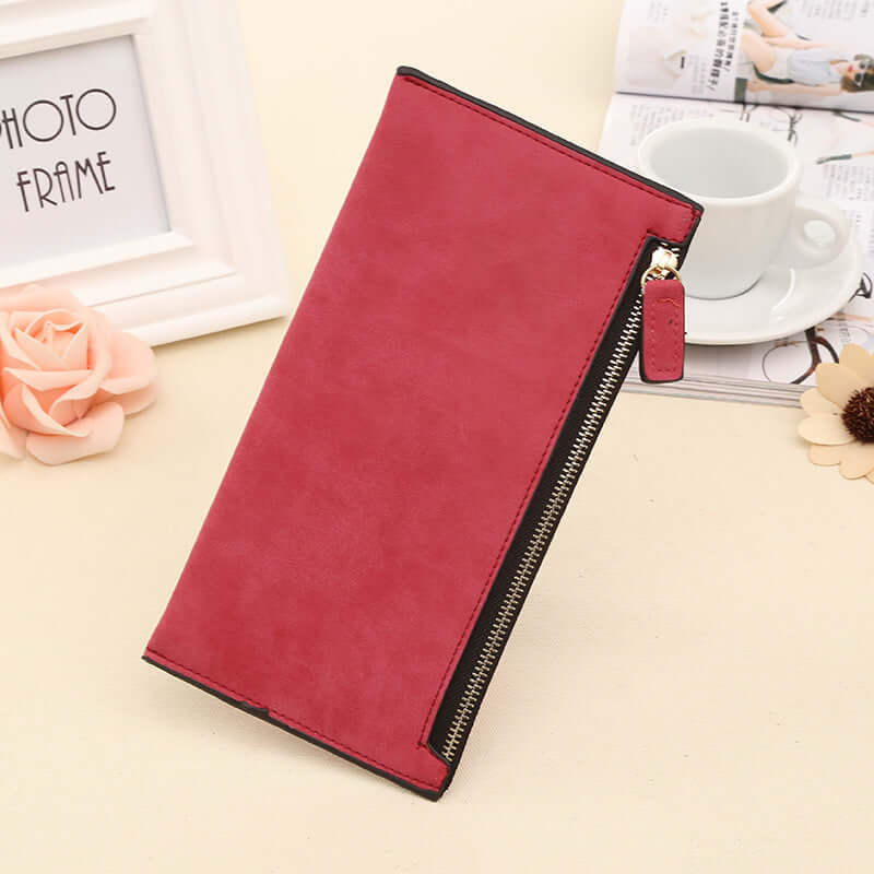 Personalized Long Wallet for Women in vibrant pink color with a stylish zipper design, perfect for fashion and function.