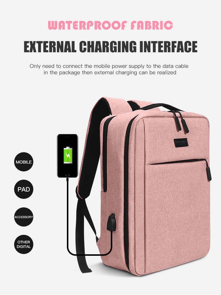 Men's Casual Travel Laptop Backpack Daypack with external charging interface and waterproof fabric.