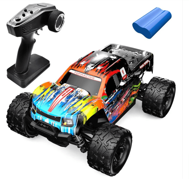 Remote Control Car with controller and accessories showcasing vibrant design and durable construction.