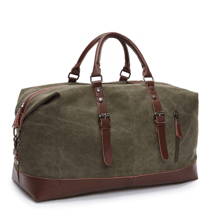 Luggage Bag, Crossbody Bag, Travel Bag - stylish green canvas duffel with leather accents for travel and adventure.