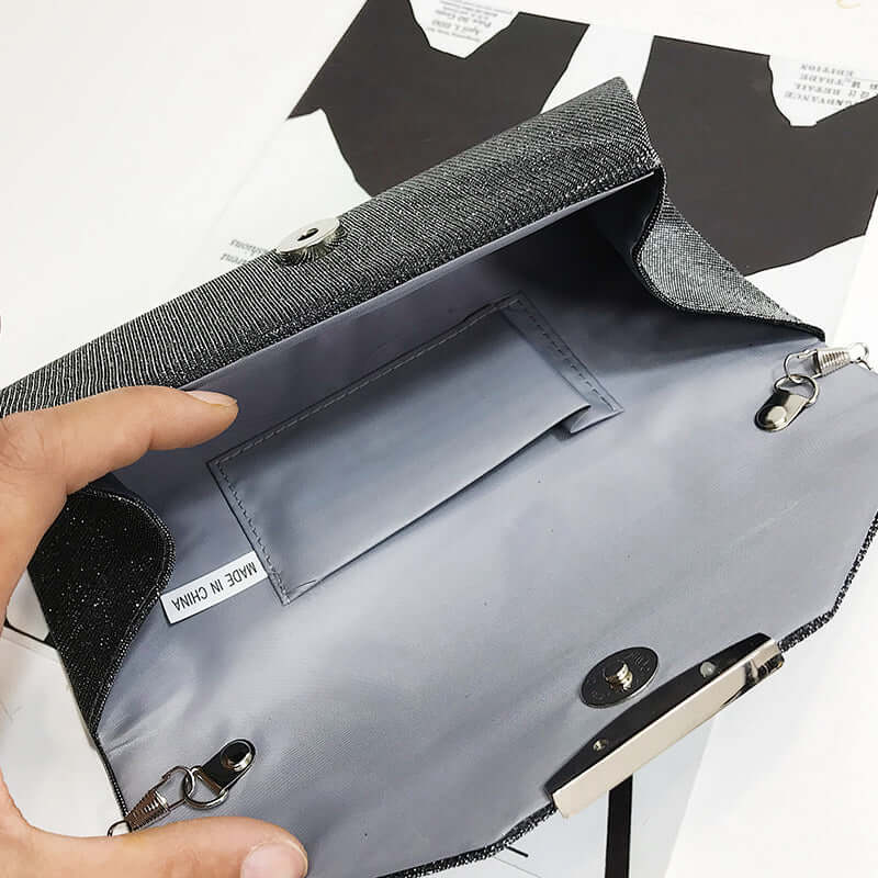 Evening Bag, Clutch, Party Bag, Crossbody Bag interior view showcasing spacious design and elegant detailing.