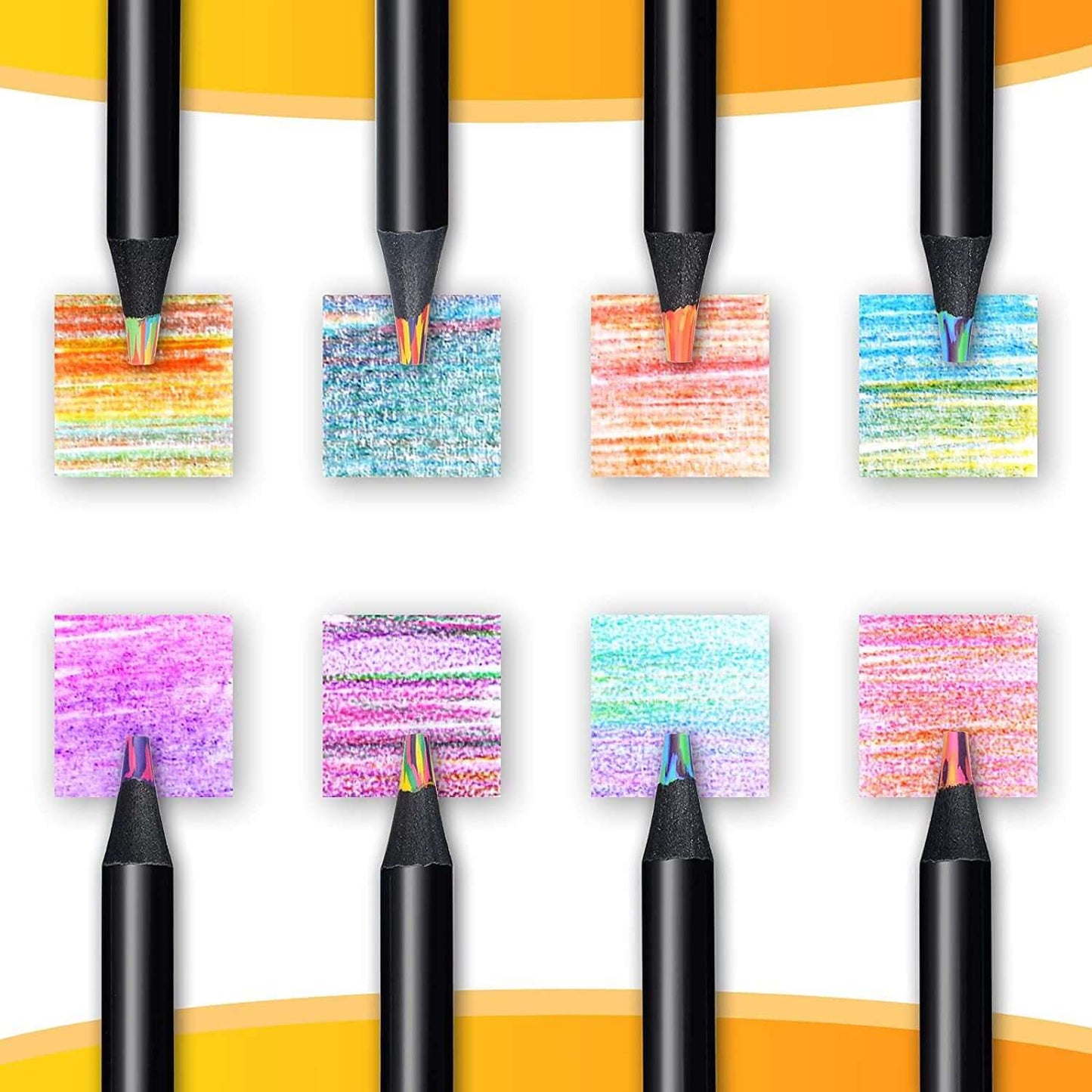 Black Wooden Colored Pencil Set for Drawing showcasing vibrant colors swatched on paper.