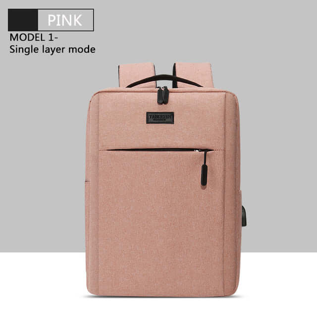 Men's Casual Travel Laptop Backpack Daypack in pink single layer mode design