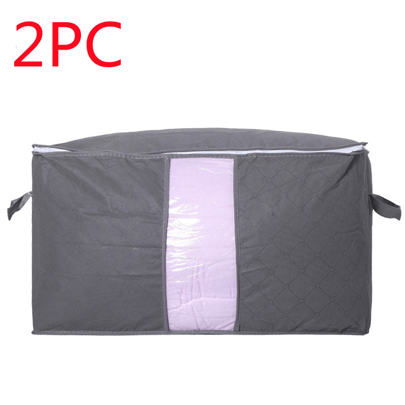 Storage Bag Quilt Storage Bag Moving Packing Bag Clothes Sorting Bag Clothing Duffel Bag in gray with a pink accent.
