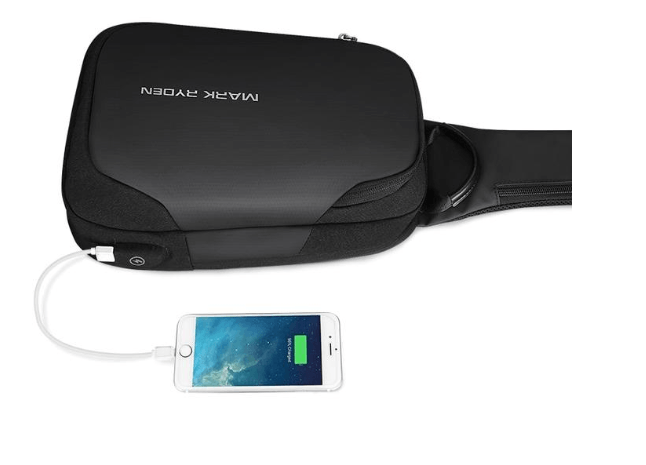 Business Chest Bag, Crossbody Bag, Shoulder Bag with charging feature and sleek design.