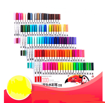 100 Color Dual-Head Soft Watercolor Pen Set displayed in vibrant colors, perfect for artists and creative projects.