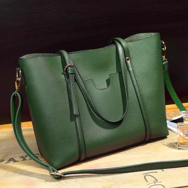 Shoulder Bag, Bucket Bag, Crossbody Bag in green PU leather with stylish design and practical features.