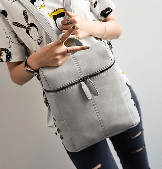 Stylish Women's Backpack, Student Backpack, Rucksack in grey, perfect for students and adventurers.